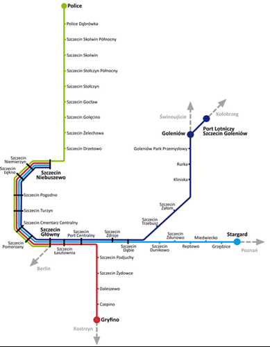 Schemat Szczecińskiej Kolei Metropolitarnej. Rys. SKM