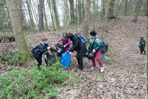 Sprzątanie śmieci koło wieży Quistropa w Szczecinie