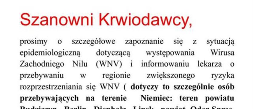 Krwiodawcy z objawami nie mogą oddawać krwi