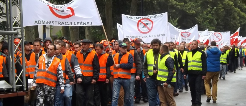 Protest pracowników leśnych na ulicach Szczecina