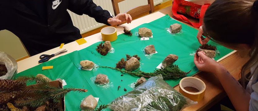 Uczniowie przyszpitalnej szkoły stworzyli makiety zimowego lasu