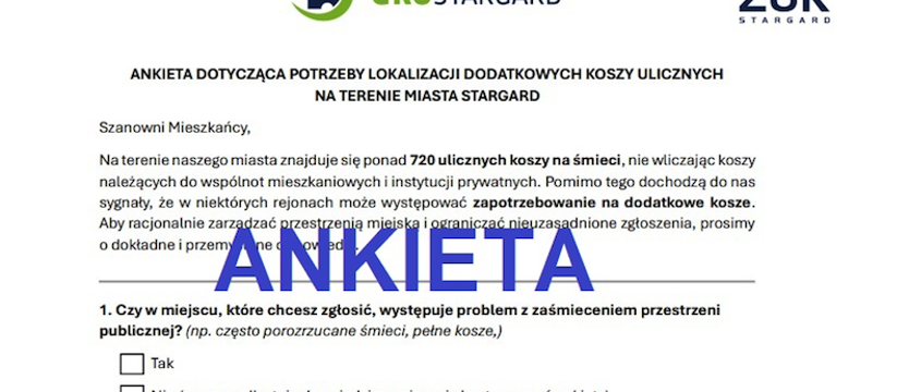Gdzie brakuje koszy na śmieci? ZUK pyta mieszkańców Stargardu